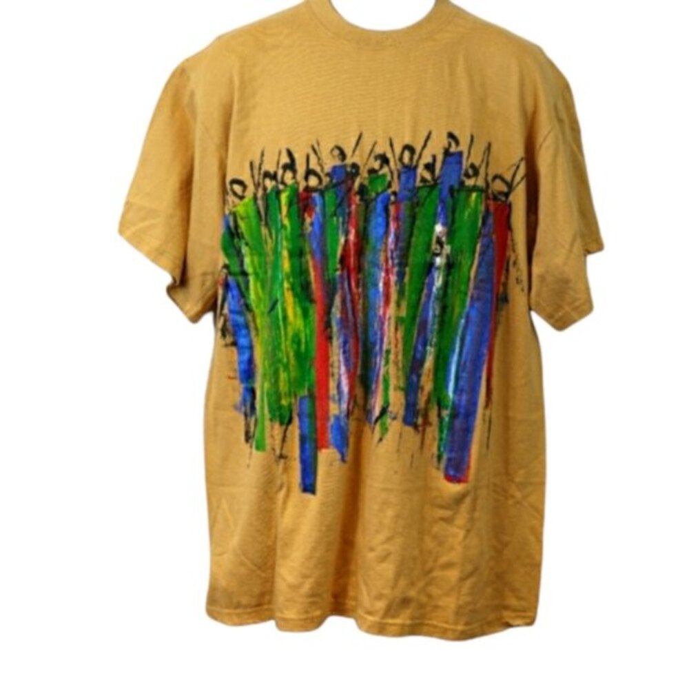 Hautes Art To Wear Vintage Hand Painted Tshirt Tan Jamaica 2XL